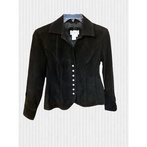Live A Little Jacket Coat Women's Size S Black Leather Suede Y2K Snap Vintage